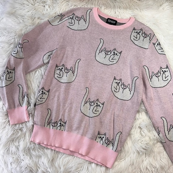 Rip n Dip • Unisex Falling For Nermal Pink & White Cat Sweater - Picture 14 of 16